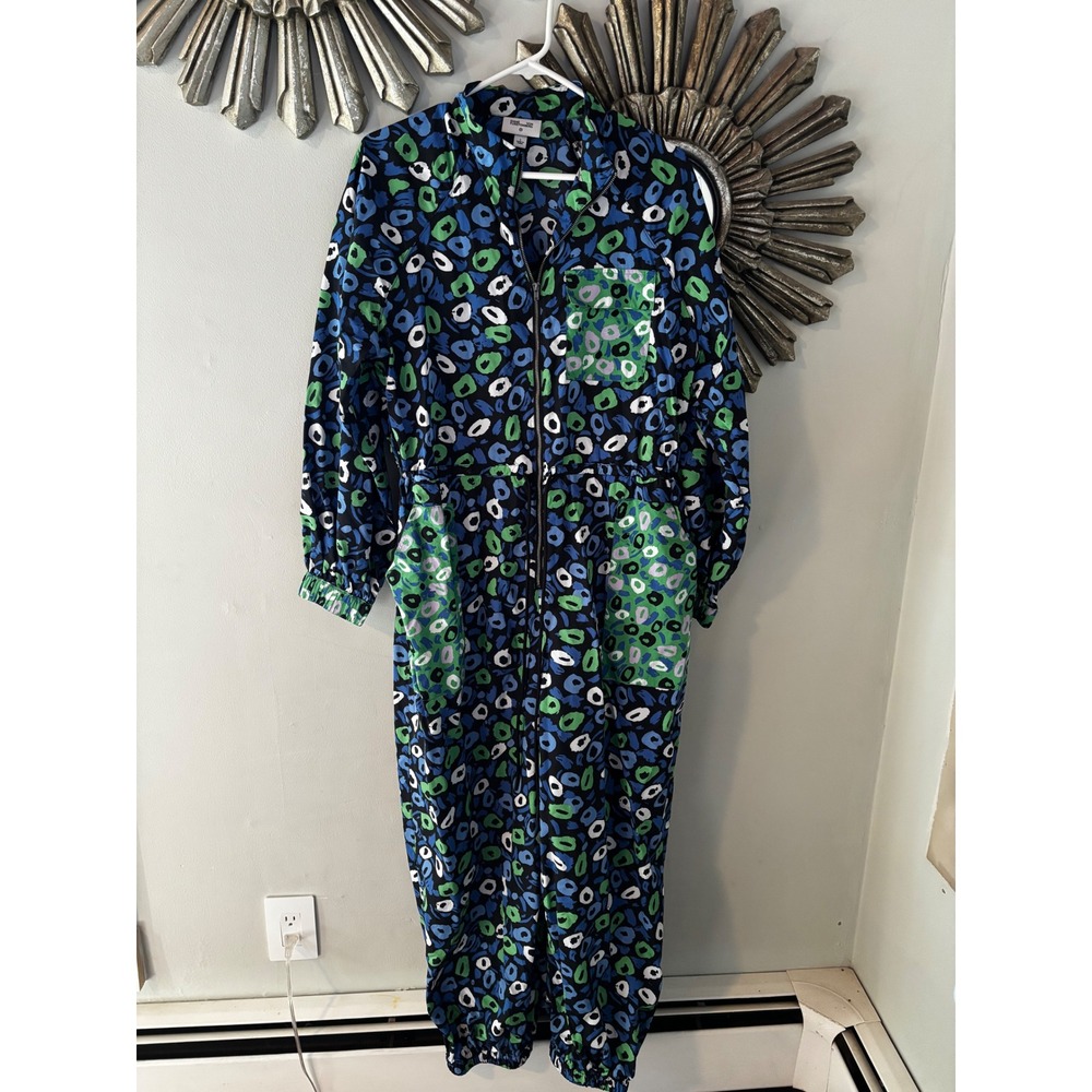 Diane von Furstenberg Target Leopard Floral Zip Front Utility Jumpsuit L Blue